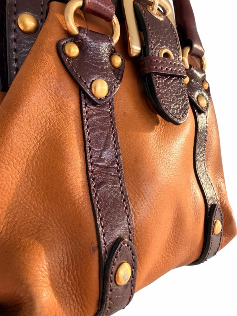 WILSON’S LEATHER Camel and Brown Belt Mini Purse - Picture 4 of 8